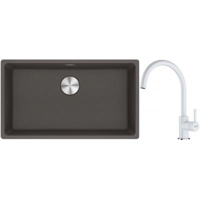 Franke Maris MRG 110-72 zlewozmywak granitowy 75,3x43,3 cm szary/grafitowy/onyx z baterią kuchenną Lina biały polarny (1250716377, 1150626024)