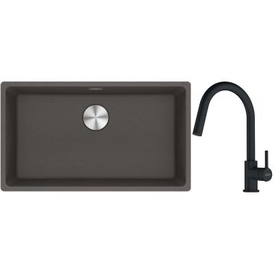 Franke Maris MRG 110-72 zlewozmywak granitowy 75,3x43,3 cm szary/grafitowy/onyx  z baterią kuchenną Lina czarny mat (1250716377, 1150626053)