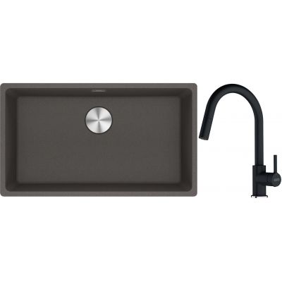 Franke Maris MRG 110-72 zlewozmywak granitowy 75,3x43,3 cm szary/grafitowy/onyx z baterią kuchenną Lina onyx (1250716377, 1150626055)