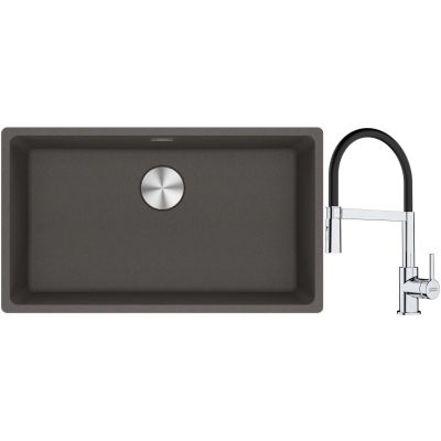 Franke Maris MRG 110-72 zlewozmywak granitowy 75,3x43,3 cm szary/grafitowy/onyx z baterią kuchenną Lina chrom/czarny (1250716377, 1150626085)