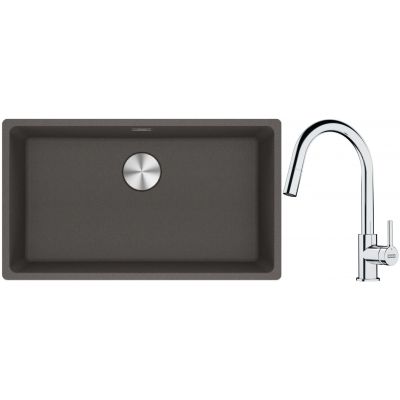 Franke Maris MRG 110-72 zlewozmywak granitowy 75,3x43,3 cm szary/grafitowy/onyx  z baterią kuchenną Lina chrom (1250716377, 1150693229)