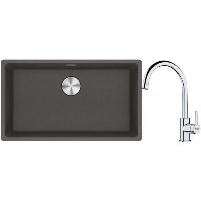 Franke Maris MRG 110-72 zlewozmywak granitowy 75,3x43,3 cm szary/grafitowy/onyx z baterią kuchenną Lina chrom (1250716377, 1150693228)