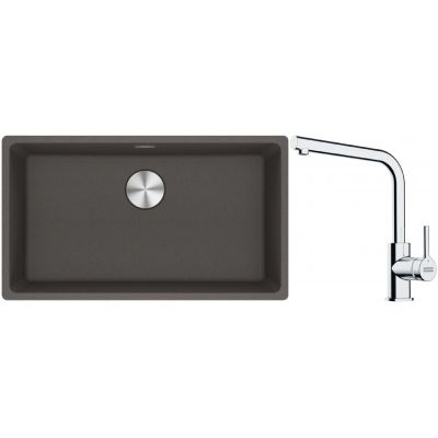 Franke Maris MRG 110-72 zlewozmywak granitowy 75,3x43,3 cm szary/grafitowy/ony z baterią kuchenną Lina chrom (1250716377, 1150693230)