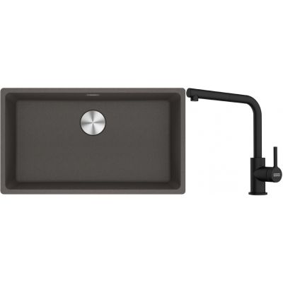 Franke Maris MRG 110-72 zlewozmywak granitowy 75,3x43,3 cm szary/grafitowy/onyx z baterią kuchenną Lina czarny mat (1250716377, 1150712435)