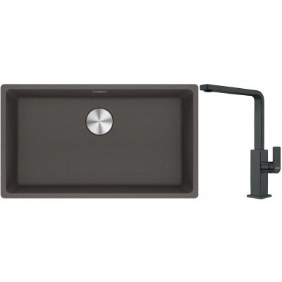 Franke Maris MRG 110-72 zlewozmywak granitowy 75,3x43,3 cm szary/grafitowy/onyx z baterią kuchenną Mythos czarna stal szlachetna (1250716377, 1150550441)