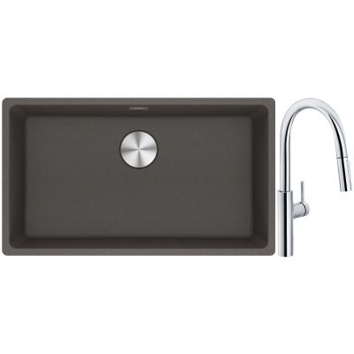 Franke Maris MRG 110-72 zlewozmywak granitowy 75,3x43,3 cm szary/grafitowy/onyx z baterią kuchenną Pescara L Slide-In chrom (1250716377, 1150538940)