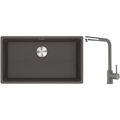 Franke Maris MRG 110-72 zlewozmywak granitowy 75,3x43,3 cm szary/grafitowy/onyx z baterią kuchenną Sirius Side chrom (1250716377, 1150668280)