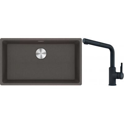 Franke Maris MRG 110-72 zlewozmywak granitowy 75,3x43,3 cm szary/grafitowy/onyx z baterią kuchenną Urban czarny mat (1250716377, 1150627523)