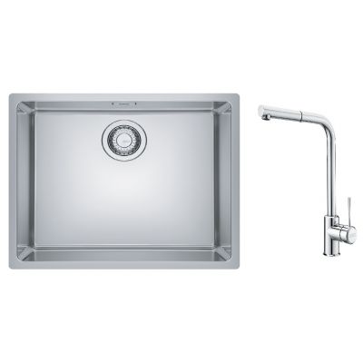 Zestaw Franke Maris zlewozmywak stalowy 50x40 cm z baterią kuchenną Sirius Side jedwab/ chrom (1220543996, 1150668280)