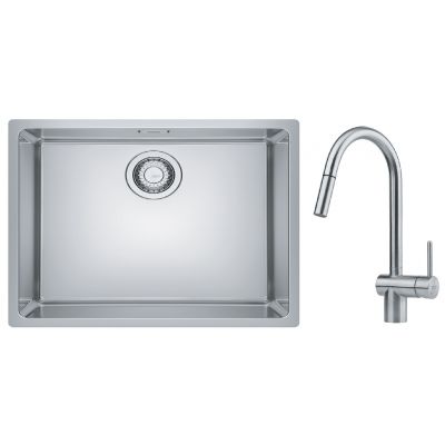 Zestaw Franke Maris zlewozmywak stalowy 50x40 cm z baterią kuchenną Leda Neo Pull-Out jedwab/ stal (1220543996, 1150590047)