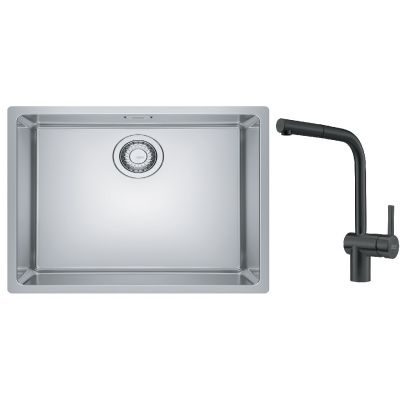 Zestaw Franke Maris zlewozmywak stalowy 50x40 cm z baterią Atlas Neo jedwab, czarna stal szlachetna (1220543996, 1150550427)