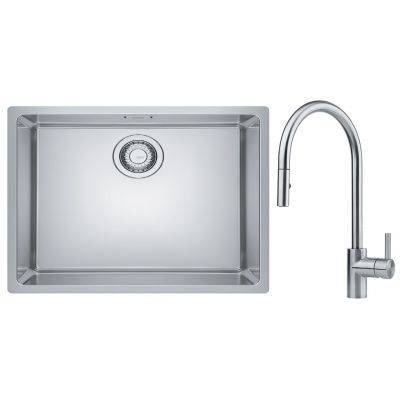 Zestaw Franke Maris zlewozmywak stalowy 50x40 cm z baterią kuchenną Eos Neo jedwab/ stal szlachetna (1220543996, 1150590045)