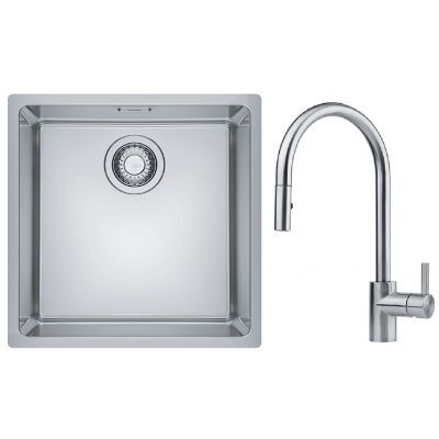 Zestaw Franke Maris zlewozmywak stalowy 40x40 cm z bateriąkuchenną Eos Neo stal szczotkowana/ stal szlachetna (1220543995, 1150590045)