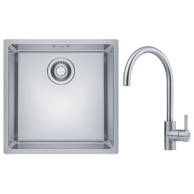 Zestaw Franke Maris zlewozmywak stalowy 40x40 cm z baterią kuchenną Eos Neo stal szczotkowana/ stal szlachetna (1220543995, 1150590044)