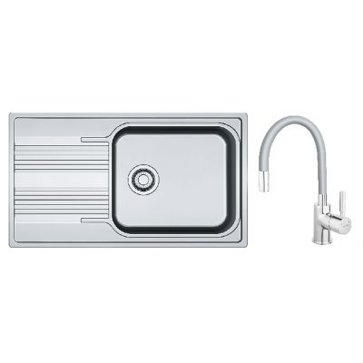 Zestaw Franke Smart  zlewozmywak stalowy 86x50 cm z baterią kuchenną Zumba  len/chrom-szary (1010368324, BZA4S)