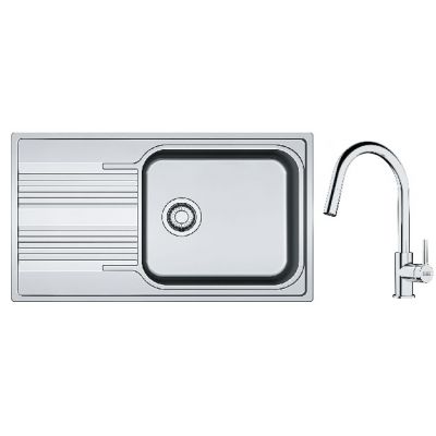 Zestaw Franke Smart zlewozmywak stalowy 86x50 cm z baterią kuchenną Pull-Out len/chrom (1010368324, 1150693229)
