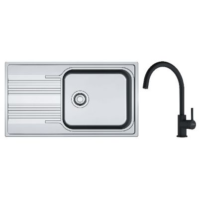 Zestaw Franke Smart zlewozmywak stalowy 86x50 cm z baterią kuchenną Lina XL len/czarny mat (1010368324, 1150626019)
