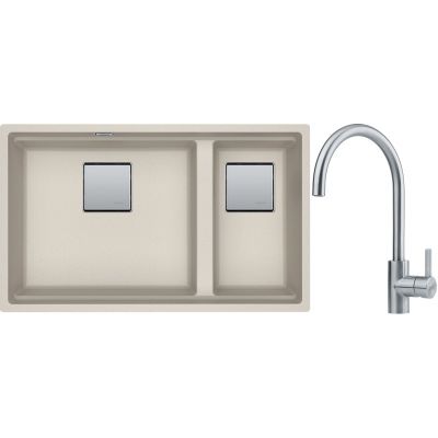 Franke Kanon KNG 120 zlewozmywak 76x46 cm Fragranite orzechowy z baterią kuchenną Eos Neo stal szlachetna (1250528634, 1150590044)