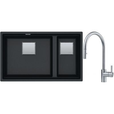 Franke Kanon KNG 120 zlewozmywak 76x46 cm Fragranite onyx z baterią kuchenną Eos Neo stal szlachetna (1250528636, 1150590045)