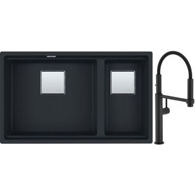 Franke Kanon KNG 120 zlewozmywak 76x46 cm Fragranite czarny mat z baterią kuchenną Pescara 360 czarny mat (1250633004, 1150545136)
