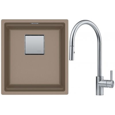 Franke Kanon KNG 110-37 zlewozmywak 37x42 cm Fragranite cappuccino z baterią kuchenną Eos Neo stal szlachetna (1250528629, 1150590045)