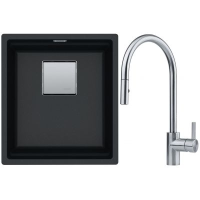 Franke Kanon KNG 110-37 zlewozmywak 37x42 cm Fragranite onyx z baterią kuchenną Eos Neo stal szlachetna (1250528628, 1150590045)