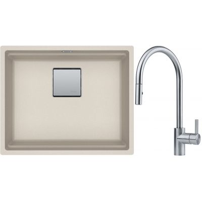 Franke Kanon KNG 110-52 zlewozmywak 52x42 cm Fragranite orzechowy z baterią kuchenną Eos Neo stal szlachetna (1250528609, 1150590045)