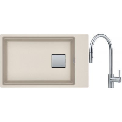 Franke Kanon KNG 110-62 zlewozmywak 62x42 cm Fragranite orzechowy z baterią kuchenną Eos Neo stal szlachetna (1250528618, 1150590045)