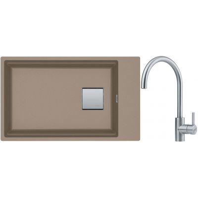 Franke Kanon KNG 110-62 zlewozmywak 62x42 cm Fragranite cappuccino z baterią kuchenną Eos Neo stal szlachetna (1250528621, 1150590044)