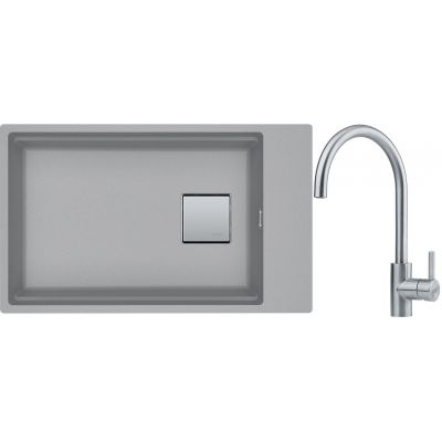 Franke Kanon KNG 110-62 zlewozmywak 62x42 cm Fragranite kamienny szary z baterią kuchenną Eos Neo stal szlachetna (1250528623, 1150590044)
