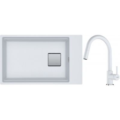 Franke Kanon KNG 110-62 zlewozmywak 62x42 cm Fragranite biały polarny z baterią kuchenną Lina Pull-Out biały polarny (1250528622, 1150626081)