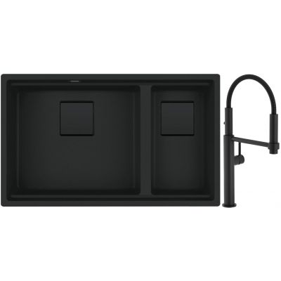 Franke Kanon KNG 160-46-21 zlewozmywak granitowy 76x46 cm czarny mat z baterią kuchenną Pescara 360 czarny mat (1250721162, 1150545136)