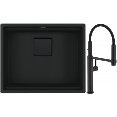 Franke Kanon KNG 110-52 zlewozmywak 56x46 cm Fragranite czarny mat z baterią kuchenną Pescara 360 czarny mat (1250721150, 1150545136)