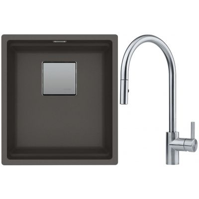 Franke Kanon KNG 110-37 zlewozmywak granitowy 46x41 cm łupkowy szary z baterią kuchenną Eos Neo stal szlachetna (1250716370, 1150590045)
