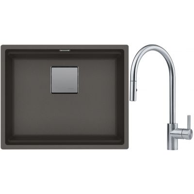 Franke Kanon KNG 110-52 zlewozmywak granitowy 56x46 cm łupkowy szary z baterią kuchenną Eos Neo stal szlachetna (1250716371, 1150590045)