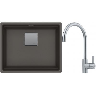 Franke Kanon KNG 110-52 zlewozmywak granitowy 56x46 cm łupkowy szary z baterią kuchenną Eos Neo stal szlachetna (1250716371, 1150590044)