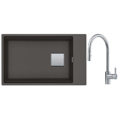 Franke Kanon KNG 110-62 zlewozmywak granitowy 76x46 cm łupkowy szary z baterią kuchenną Eos Neo stal szlachetna (1250716372, 1150590045)