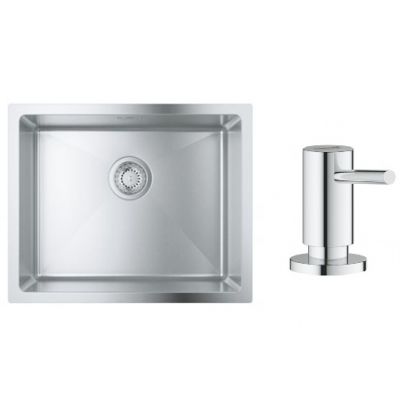Zestaw Grohe K700 zlewozmywak stalowy 55x45 cm satyna z dozownikiem płynów Cosmopolitan 500 ml chrom (31574SD1, 40535000)