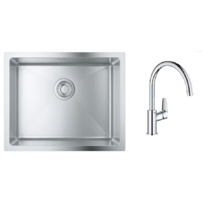 Zestaw Grohe K700 zlewozmywak stalowy 55x45 cm satyna z baterią kuchenną Start Edge chrom (31726SD0, 30529001)