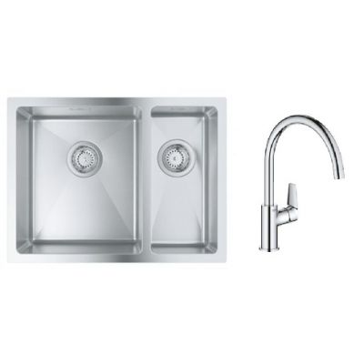 Zestaw Grohe K700 zlewozmywak stalowy 59,5x45 cm satyna z baterią kuchenną Start Edge chrom (31577SD1, 30529001)