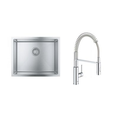 Zestaw Grohe K700 zlewozmywak stalowy 55x45 cm i bateria kuchenna Get chrom (31726SD0, 30361000)