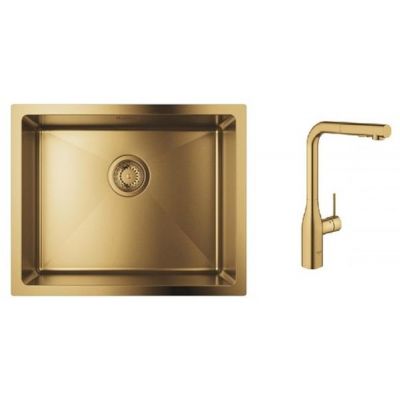 Zestaw Grohe K700 zlewozmywak stalowy Brushed Cool Sunrise z baterią kuchenną Essence (31574GN1, 30270GN0)