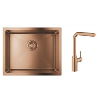 Zestaw Grohe K700U zlewozmywak stalowy Brushed Warm Sunse z baterią kuchenną Essence (31574DL1, 30270DL0)