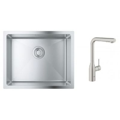 Zestaw Grohe K700 zlewozmywak stalowy satyna z baterią kuchenną Essence stal (31574SD1, 30270DC0)