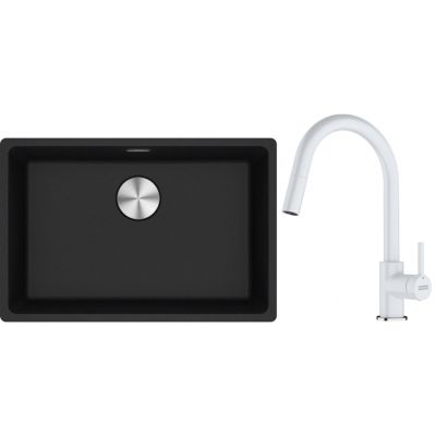 Franke Maris MRG 110-62 zlewozmywak 62x40 cm Fragranite onyx z baterią kuchenną Lina biały polarny (1250687257, 1150626081)