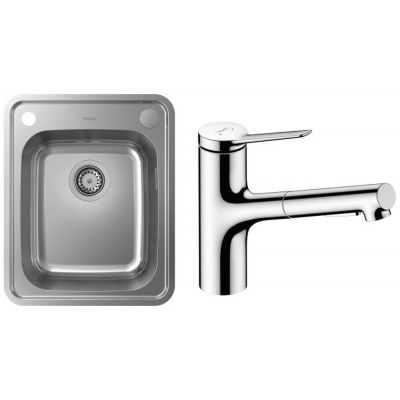 Zestaw Hansgrohe S412-F340 zlewozmywak stalowy z baterią kuchenną Zesis chrom (43334800, 74800000)