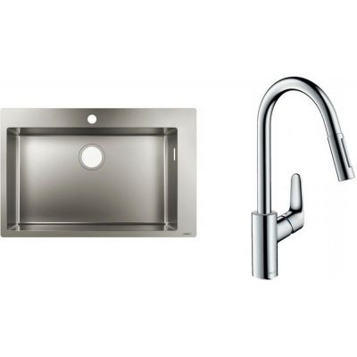 Zestaw Hansgrohe S711-F660 zlewozmywak stalowy z baterią kuchenną Focus chrom (43302800, 31815000)