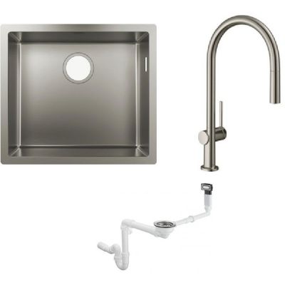 Zestaw Hansgrohe S71 S719-U500 zlewozmywak stalowy z baterią Talis M54 i syfon (43427800, 72803800, 43921800)