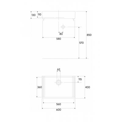 Geberit Publica zlewozmywak ceramiczny 60x40 cm biały 360060-000