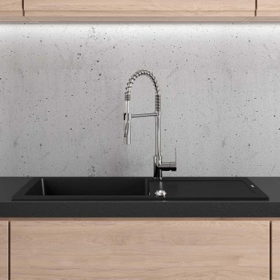 Zestaw Oltens Gravan zlewozmywak granitowy 1-komorowy 100x50 cm z baterią kuchenną Skafta czarny mat (72101300, 35206300)